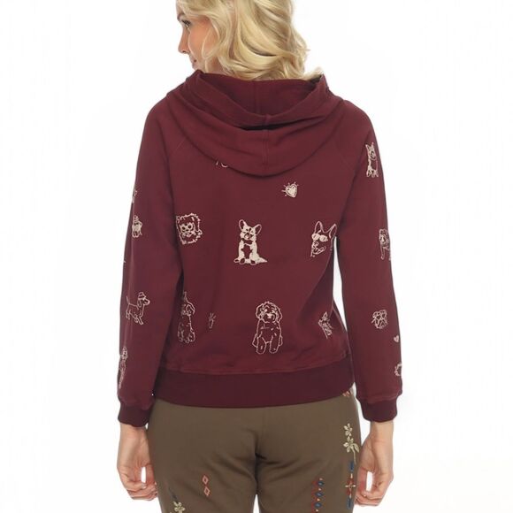 NWT Johnny Was Tippi Embroidered Dogs Cropped Hooded Sweatshirt - Picture 8 of 16